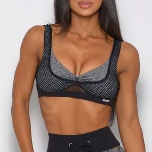 Bombshell Sportswear Black and Grey Mesh Sports bra.  Size M.